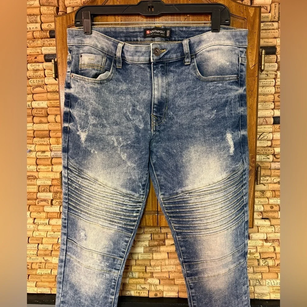 Y2K South Pole acid washed distressed skinny denim size 34x32